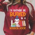 I’d Rather Be Buried In A Horror Book Spooky Skull Book Fan Raglan Sleeve Sweatshirt Heather Dust