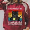 I'd Rather Be Reading Books And Drinking Coffee Cat For Men Women Kids Raglan Sleeve Sweatshirt Heather Dust