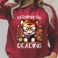 I'd Rather Be Reading Cute Tiger Book Lover Reader Bookworm Raglan Sleeve Sweatshirt Heather Dust
