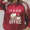 I’Ll Be In My Office Cat Coffee Book Reading Lover Raglan Sleeve Sweatshirt Heather Dust