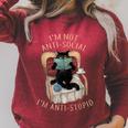 I'm Not Anti-Social I'm Anti-Stupid Cat Read Book Men Women Raglan Sleeve Sweatshirt Heather Dust