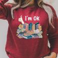 I'm OK Books Pile Books Stack Bibliophile Bookisk Raglan Sleeve Sweatshirt Heather Dust