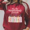 It's Too Nonfictiony Outside Retro Books With Flowers Raglan Sleeve Sweatshirt Heather Dust