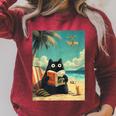 Japanese Cat Book Summer Beach Vacation Cruise Raglan Sleeve Sweatshirt Heather Dust