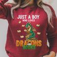 Just a Boy Who Loves Dragons And Books Reading Dragon Raglan Sleeve Sweatshirt Heather Dust