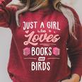 Just A Girl Who Loves Books And Birds Women Raglan Sleeve Sweatshirt Heather Dust