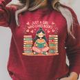 Just A Girl Who Loves Books Girls Books Lovers Reading Raglan Sleeve Sweatshirt Heather Dust