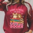 Just A Girl Who Loves Cats & Books Shirt Women Bookworm Raglan Sleeve Sweatshirt Heather Dust