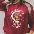 Just a Girl Who Loves Cats Books And Coffee Cartoon Cat Raglan Sleeve Sweatshirt Heather Dust