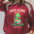 Just a Girl Who Loves Dragons & Books Book Lover Kids Nerd Raglan Sleeve Sweatshirt Heather Dust