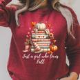 Just a Girl Who Loves Fall Books And Pumpkins Raglan Sleeve Sweatshirt Heather Dust Just a Girl Who Loves Fall Books And Pumpkins Raglan Sleeve Sweatshirt Heather Dust