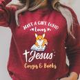 Just A Girl Who Loves Jesus And Corgis And Books Raglan Sleeve Sweatshirt Heather Dust