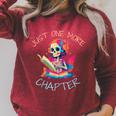 Just One More Chapter Skeleton Reading Book Nerd Quote Raglan Sleeve Sweatshirt Heather Dust