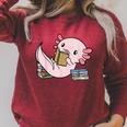 Kawaii Axolotl Pun Book Reader Raglan Sleeve Sweatshirt Heather Dust