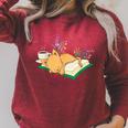 Kawaii Cat Women's Cat Books Flowers Raglan Sleeve Sweatshirt Heather Dust