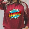 Kids Boys Freddie Name Comic Book Superhero Raglan Sleeve Sweatshirt Heather Dust