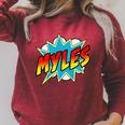 Kids Boys Myles Name Superhero Comic Book Raglan Sleeve Sweatshirt Heather Dust