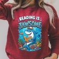 Kids Toddler Boy Reading Is Jawsome Shark Book Lover Kids Nerdy Raglan Sleeve Sweatshirt Heather Dust