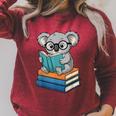 Koala Reading Book Glasses Bookworm Librarian Raglan Sleeve Sweatshirt Heather Dust