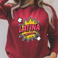 Latina Superhero Comic Book Bubble Raglan Sleeve Sweatshirt Heather Dust