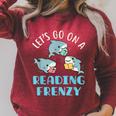 Let's Go On a Reading Frenzy Sharks With Books Teacher Raglan Sleeve Sweatshirt Heather Dust Let's Go On a Reading Frenzy Sharks With Books Teacher Raglan Sleeve Sweatshirt Heather Dust