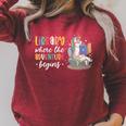 Librarian Book Reader Reading Unicorn Adventure Raglan Sleeve Sweatshirt Heather Dust