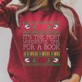 Librarian Books Reading Ugly Christmas Sweaters Raglan Sleeve Sweatshirt Heather Dust