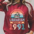 Librarian Born 1991 30th Birthday Book Lover Raglan Sleeve Sweatshirt Heather Dust
