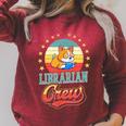 Librarian Crew Cute Library Dog Book Reading Men Women Raglan Sleeve Sweatshirt Heather Dust