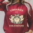 Libraries Are For Everyone Cute Raccoon Badger Opossum Book Raglan Sleeve Sweatshirt Heather Dust