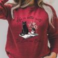 Life Better With 2 Cats Books Kitten Kitty Women Girls Kids Raglan Sleeve Sweatshirt Heather Dust