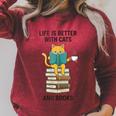 Life Is Better With Cats And Books Cat Raglan Sleeve Sweatshirt Heather Dust