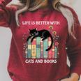Life Is Better With Cats And Books Cute Cat Lover Raglan Sleeve Sweatshirt Heather Dust