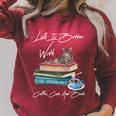 Life Is Better With Coffee Cats And Books For Cats Lover Raglan Sleeve Sweatshirt Heather Dust