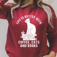 Life Is Better With Coffee Cats Books Reading Raglan Sleeve Sweatshirt Heather Dust