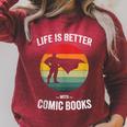 Life Is Better With Comic Books Vintage Comics Book Raglan Sleeve Sweatshirt Heather Dust