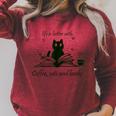 Life With Book Reading Cats And Coffee Ironic Kitty Raglan Sleeve Sweatshirt Heather Dust