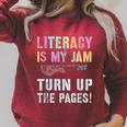 LITERACY IS MY JAM Turn Up Read Book Sound Volume Raglan Sleeve Sweatshirt Heather Dust