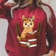Llama Reading Book Graphic Llama With Book Floral Raglan Sleeve Sweatshirt Heather Dust Llama Reading Book Graphic Llama With Book Floral Raglan Sleeve Sweatshirt Heather Dust
