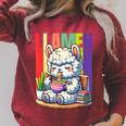 Llamen Cute Kawaii Llama Eating Ramen And Reading Books Raglan Sleeve Sweatshirt Heather Dust