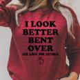 I Look Better Bent Over Book See Back For Details Peach Butt Raglan Sleeve Sweatshirt Heather Dust