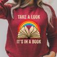 Take A Look It In A Book Retro Rainbow Reading Teacher Raglan Sleeve Sweatshirt Heather Dust