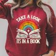 Take A Look A Book Vintage Reading Librarian Rainbow Raglan Sleeve Sweatshirt Heather Dust