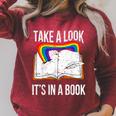 Take A Look It's In A Book Rainbow Bookworm And Book Lover Raglan Sleeve Sweatshirt Heather Dust