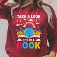 Take A Look It's In A Book Reading Vintage Retro Rainbow Raglan Sleeve Sweatshirt Heather Dust