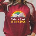 Take A Look It's A Book Retro Rainbow Raglan Sleeve Sweatshirt Heather Dust