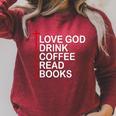 Love God Drink Coffee Read Books Lover Jesus Cross Christian Raglan Sleeve Sweatshirt Heather Dust