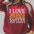 I Love Jesus Coffee And Books Jesus Is King Christ God Raglan Sleeve Sweatshirt Heather Dust
