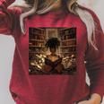 Melanin Afro Women Educated Reading Book History Comfort Colors Crop Top Raglan Sleeve Sweatshirt Heather Dust