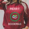 Merry Bookmas Christmas Jumper Avid Reader Ugly Sweater Book Raglan Sleeve Sweatshirt Heather Dust